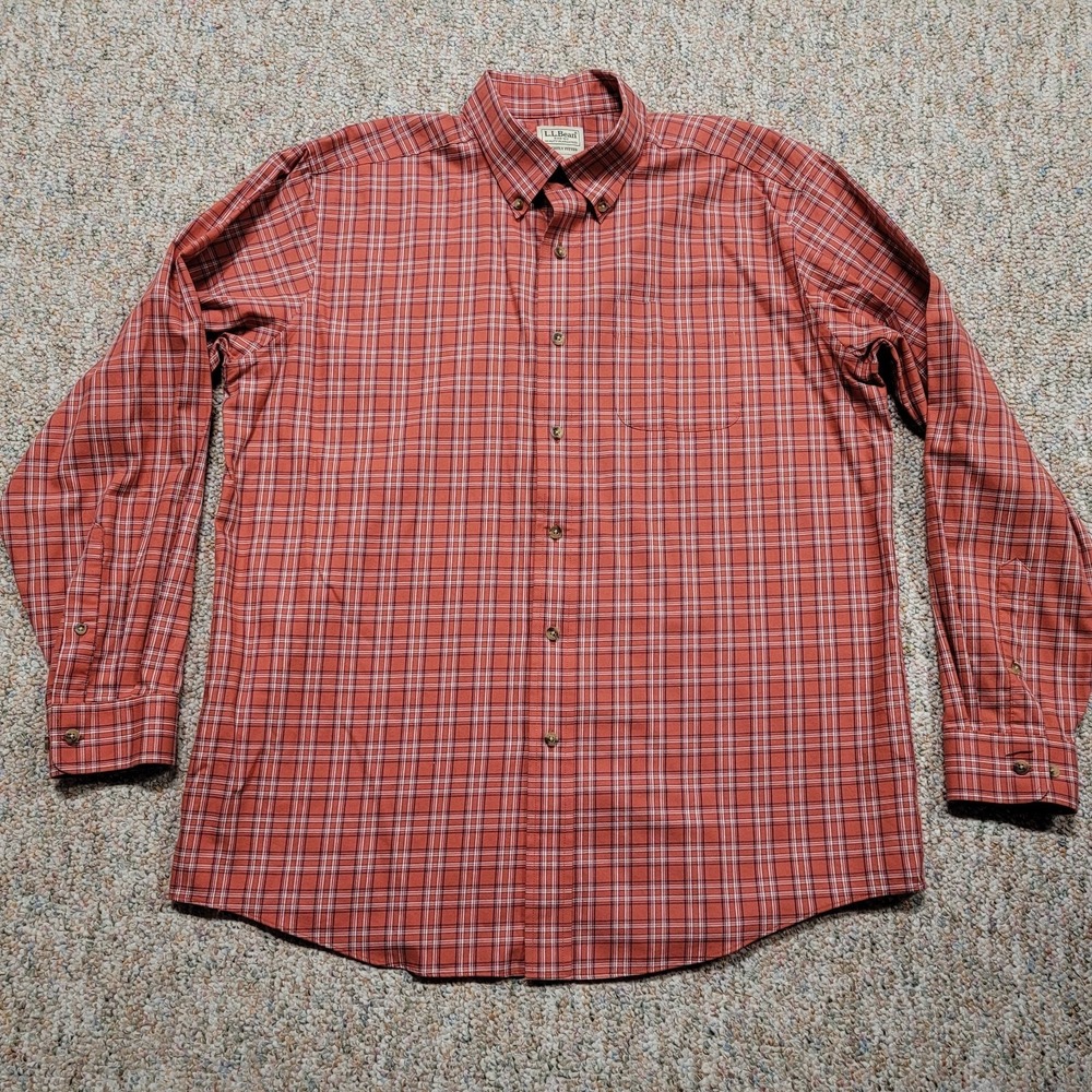 LL Bean Shirt Mens Large Plaid Slightly Fitted Button Down Long Sleeve Cotton